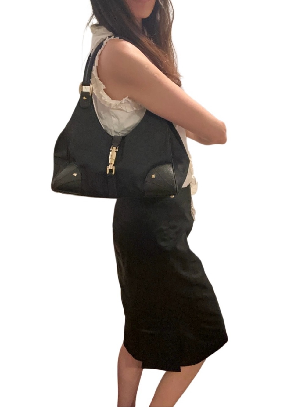 Gucci Black GG Jacquard Jackie Shoulder Bag with Gold Piston Lock - Picture 14 of 14